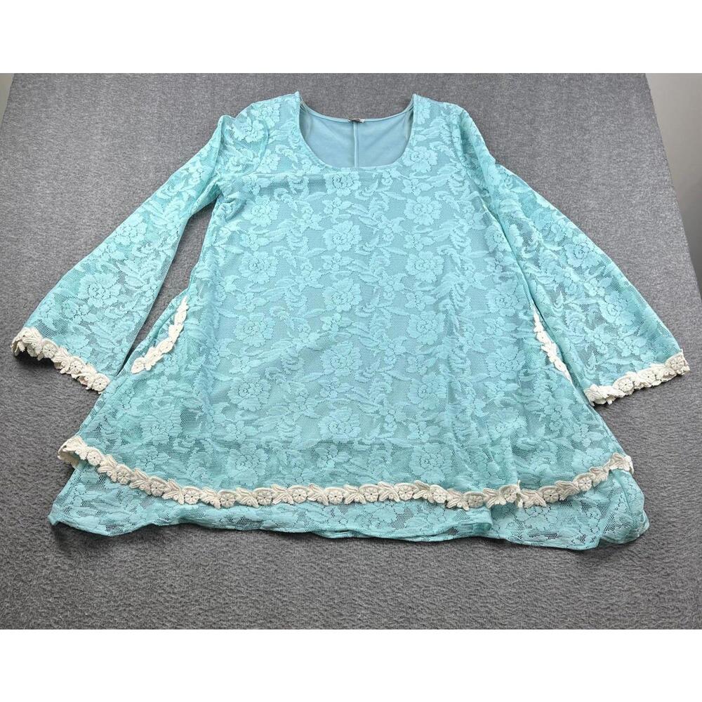 J&M Women's Light Blue Lace Long Sleeve Blouse Size Large